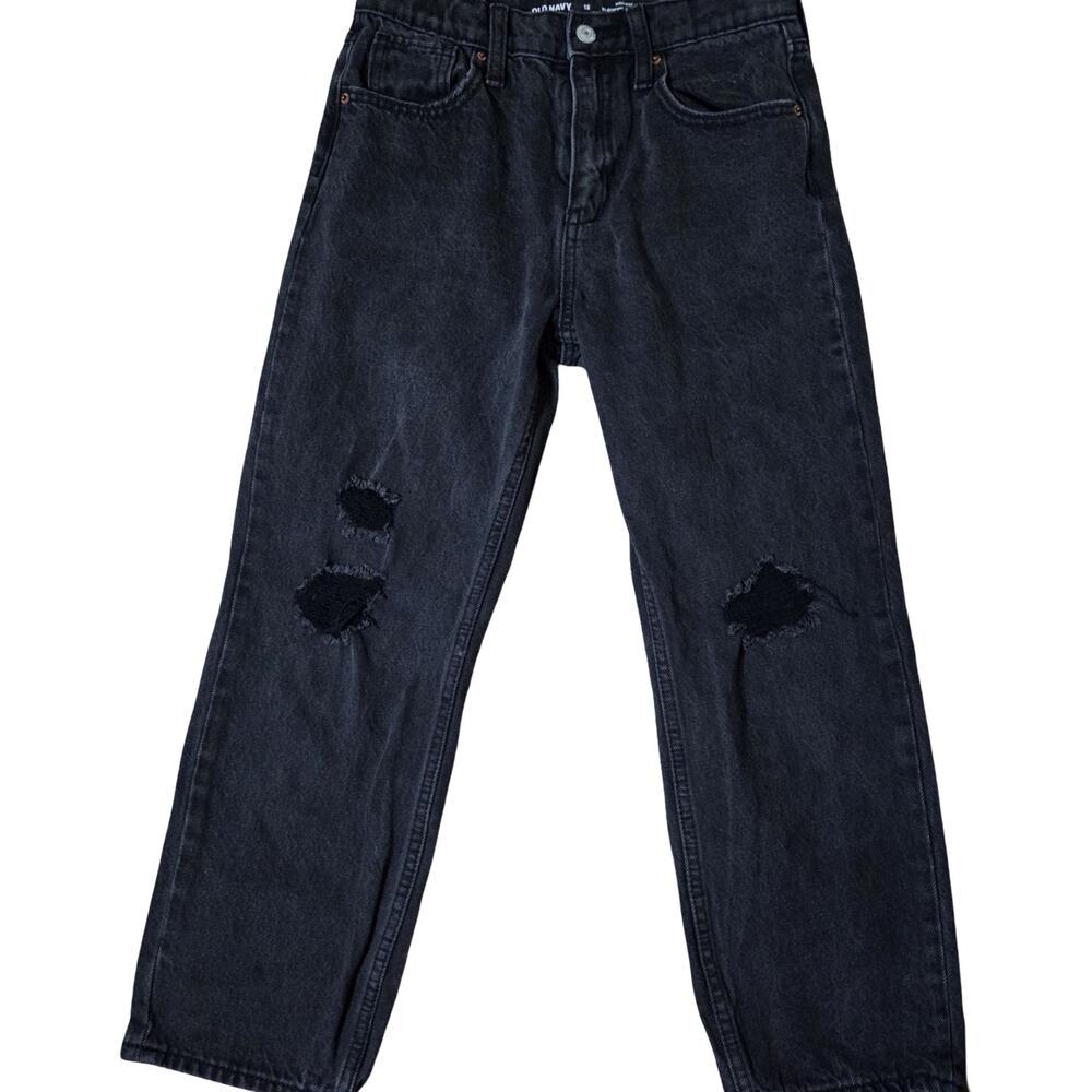 Old Navy Women’s Size 12 High Rise Slouchy Straight Black Cropped Ripped Jeans